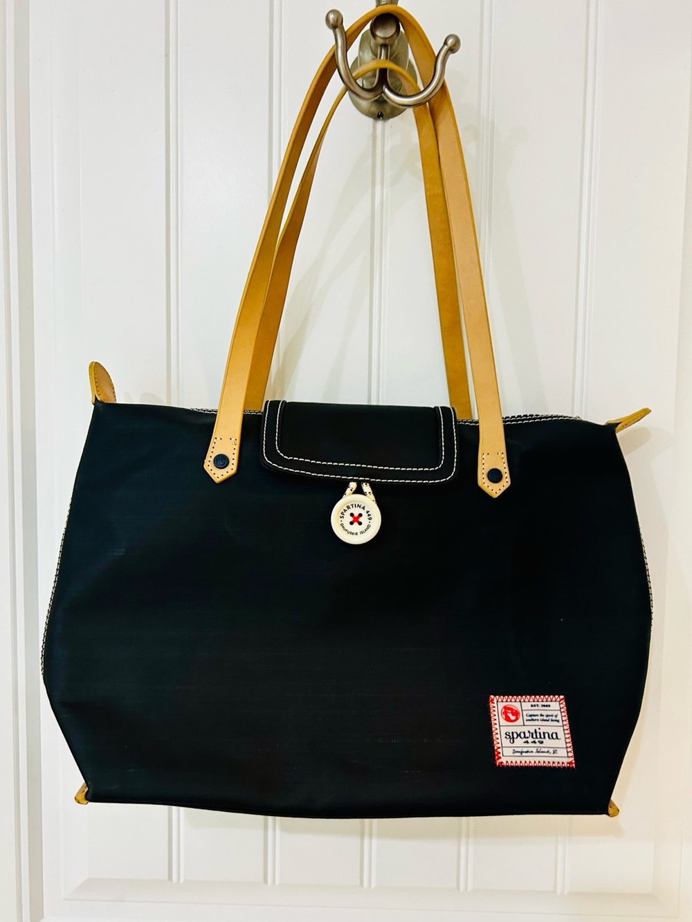 Spartina waterproof navy blue w/leather straps Daufuskie Island bag